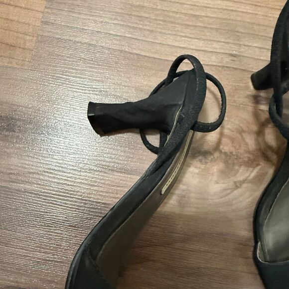 Ann Marino Y2K Black Fabric Square Strappy Sandal Heels Open Toe Kitten Mule 7.5 - Picture 6 of 8